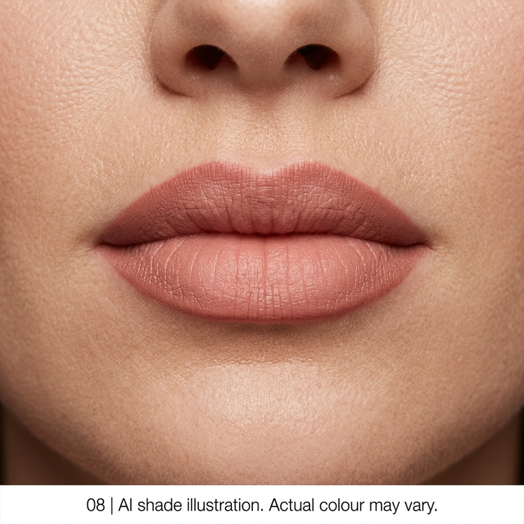 Lip pencil 08 on lips. AI shade illustration, actual colour may vary.
