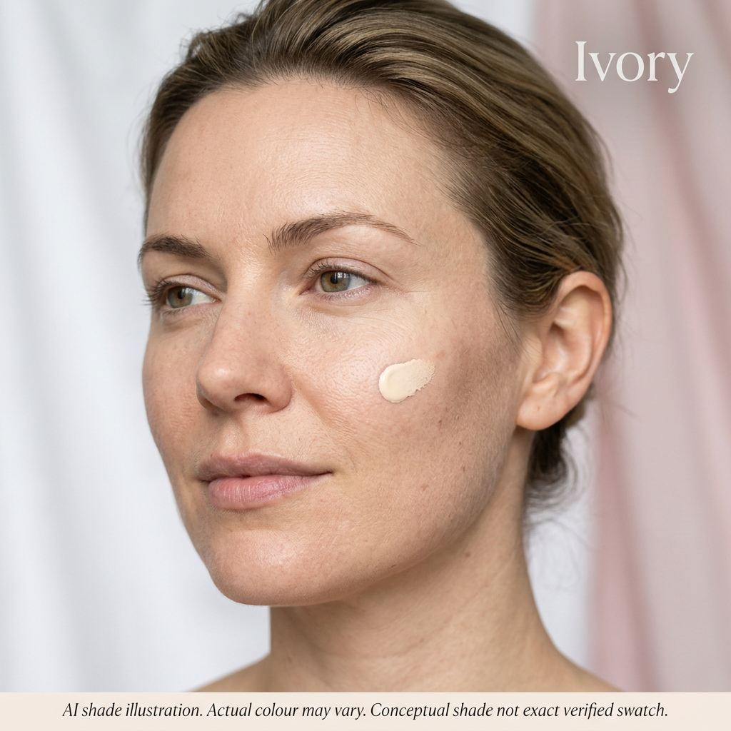 Ivory foundation application concept. AI shade illustration, actual colour may vary.