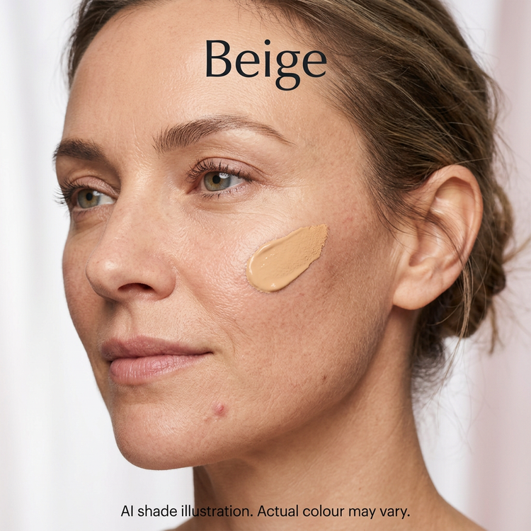 Beige foundation application concept. AI shade illustration, actual colour may vary.