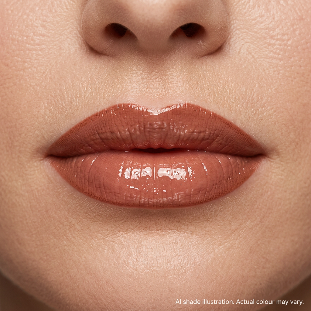 Liner and gloss look inspired by reference 7. AI shade illustration, actual colour may vary.