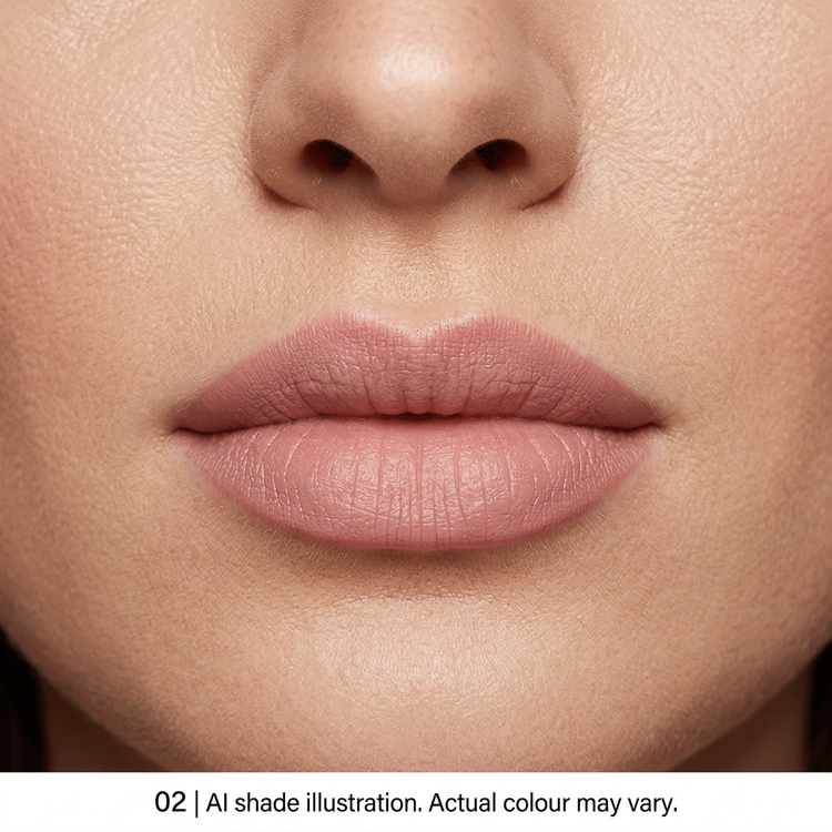 Lip pencil 02 on lips. AI shade illustration, actual colour may vary.