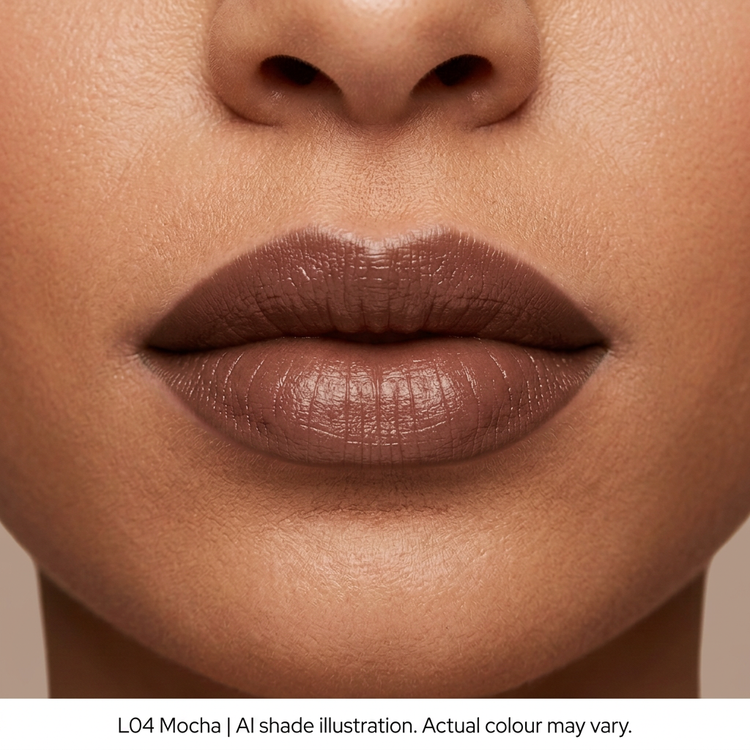 L04 Mocha on lips, AI shade illustration. Actual colour may vary.