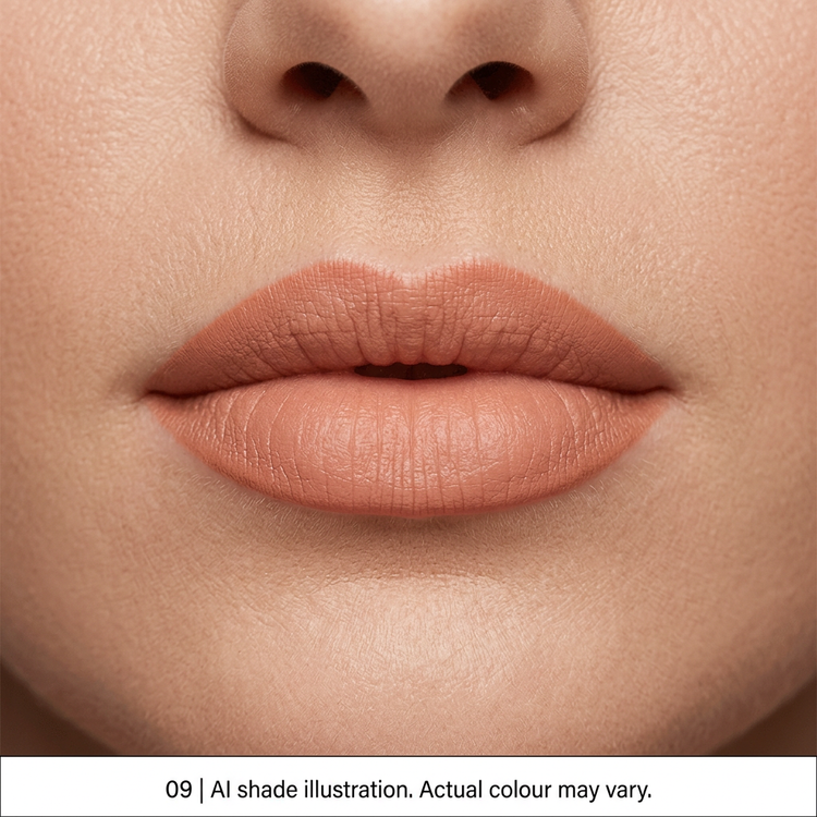 Lip pencil 09 on lips. AI shade illustration, actual colour may vary.