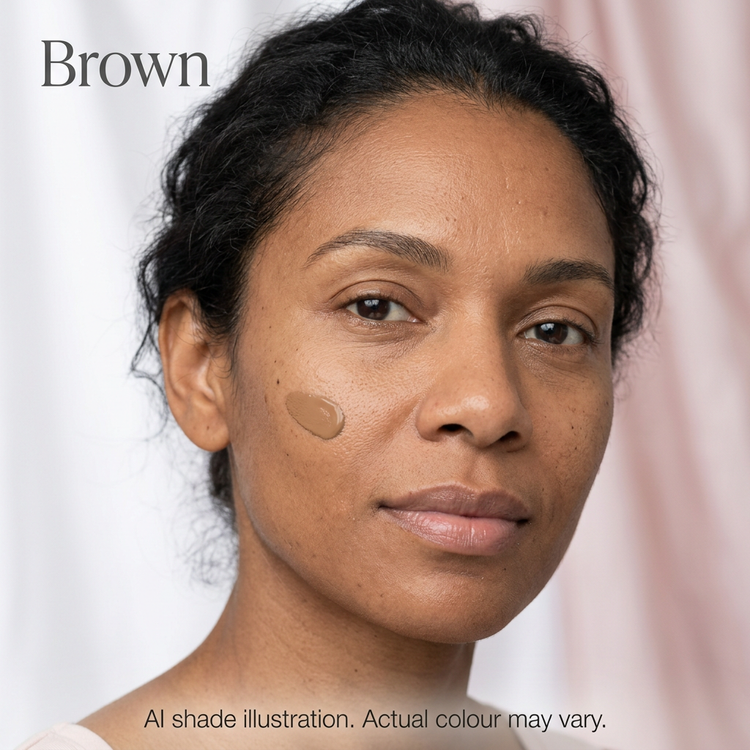 Brown foundation application concept. AI shade illustration, actual colour may vary.