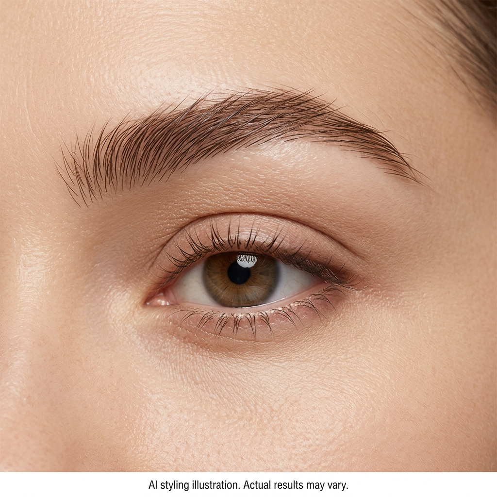 AI styling illustration of naturally brushed eyebrow hairs. Actual results may vary.