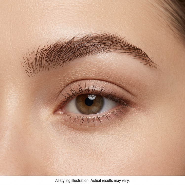 AI styling illustration of naturally brushed eyebrow hairs. Actual results may vary.