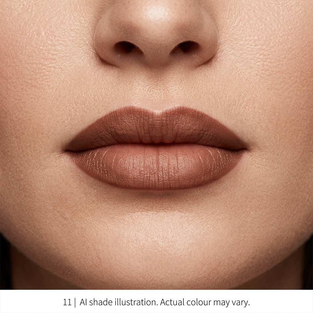 Lip pencil 11 on lips. AI shade illustration, actual colour may vary.