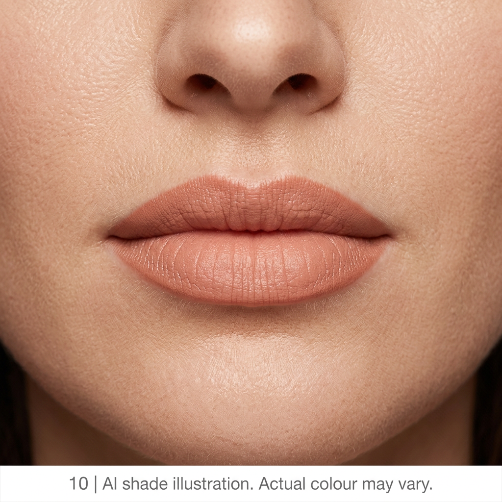 Lip pencil 10 on lips. AI shade illustration, actual colour may vary.