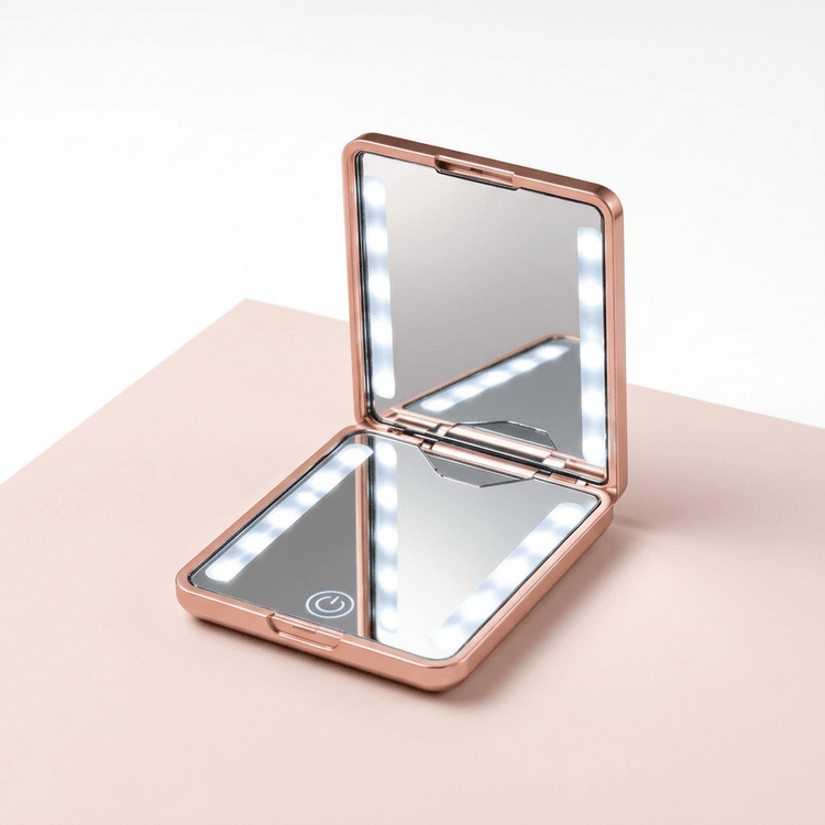 OptiYouth™ LED Compact Mirror | Rechargeable, 3-Light Setting, HD Pocket Mirror - Rose Gold - OptiYouth