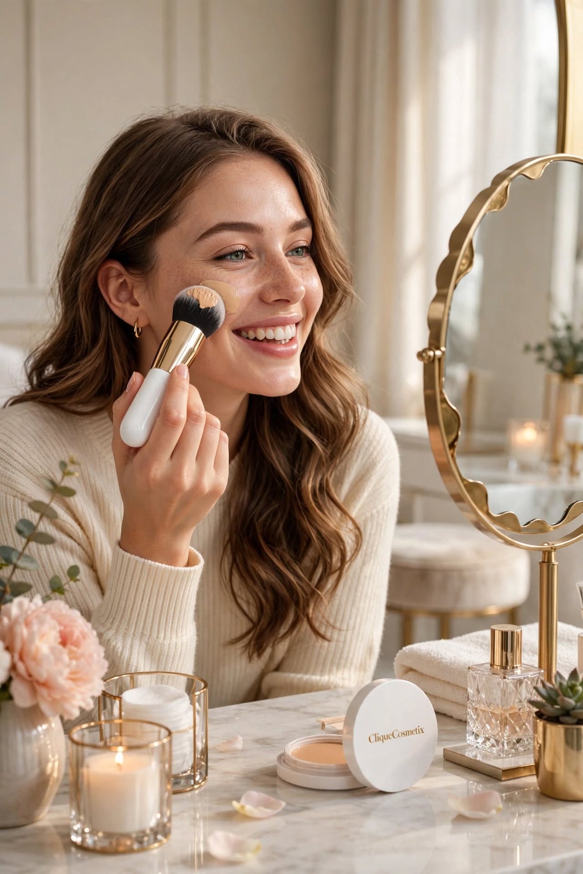 CliqueCosmetix™ Premium Foundation Brush | Ultra-Soft Kabuki Brush for Flawless Coverage